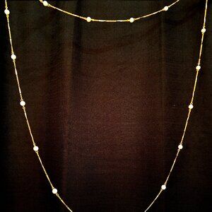 46" Vintage Gold Plated Chain W/ Beautiful Faux Pearls